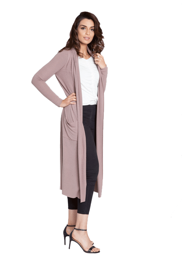 TAUPE LONG DUSTER CARDIGAN- SIDE