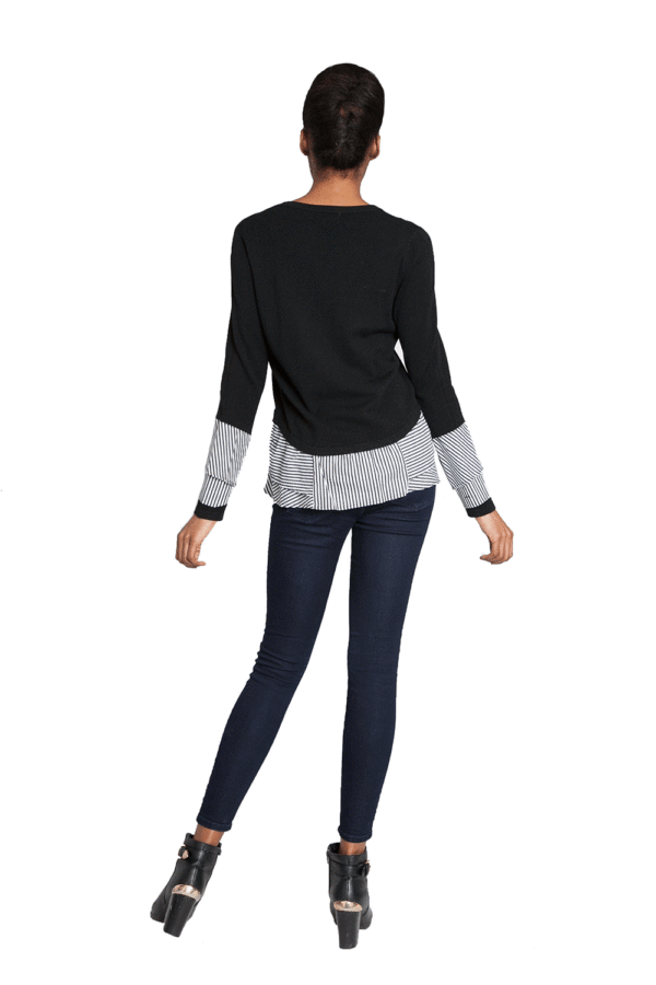 BLACK TWOFER KNIT TOP WITH LAYERED BLOUSE LOOK DETAIL- BACK