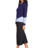 NAVY TWOFER KNIT TOP WITH LAYERED BLOUSE LOOK DETAIL- SIDE