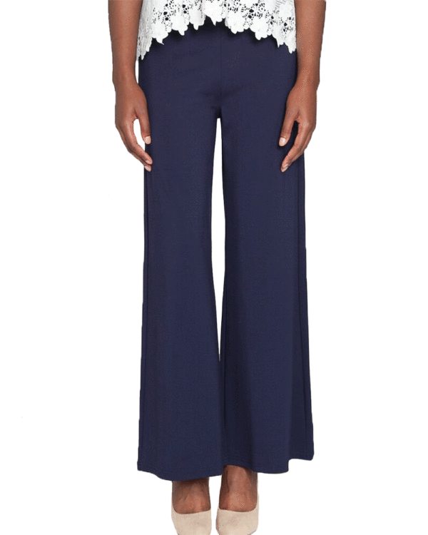 NAVY FULL LENGTH WIDE LEG STRETCH PANTS- FRONT