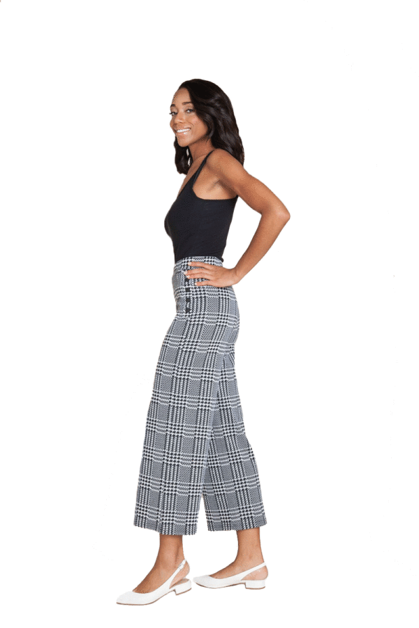 BLACK AND WHITE HOUNDSTOOTH PRINTED CULOTTE PANTS- SIDE