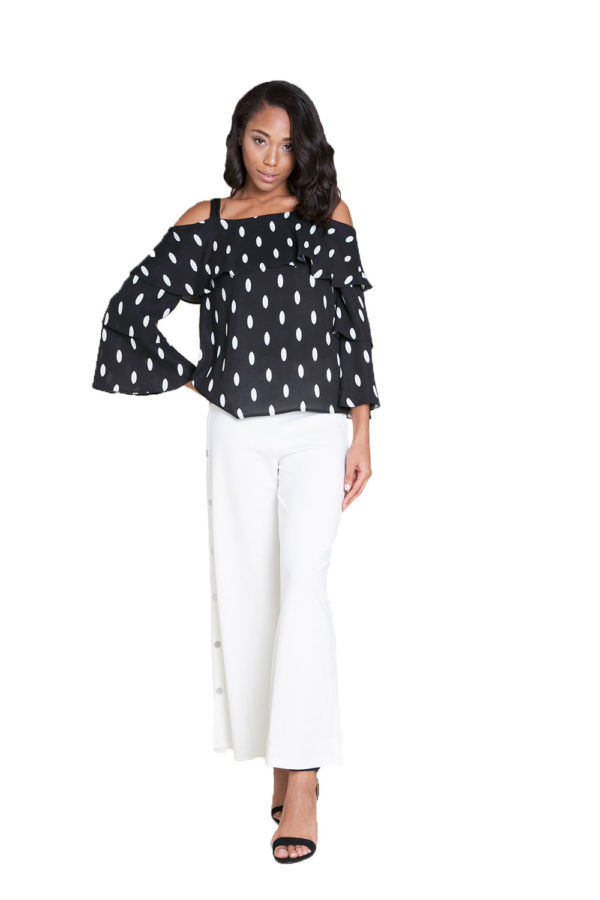 white side snap wide leg pants- front