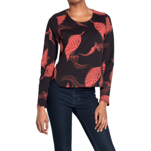 RED PRINTED TOP WITH STUD DETAILS- FRONT