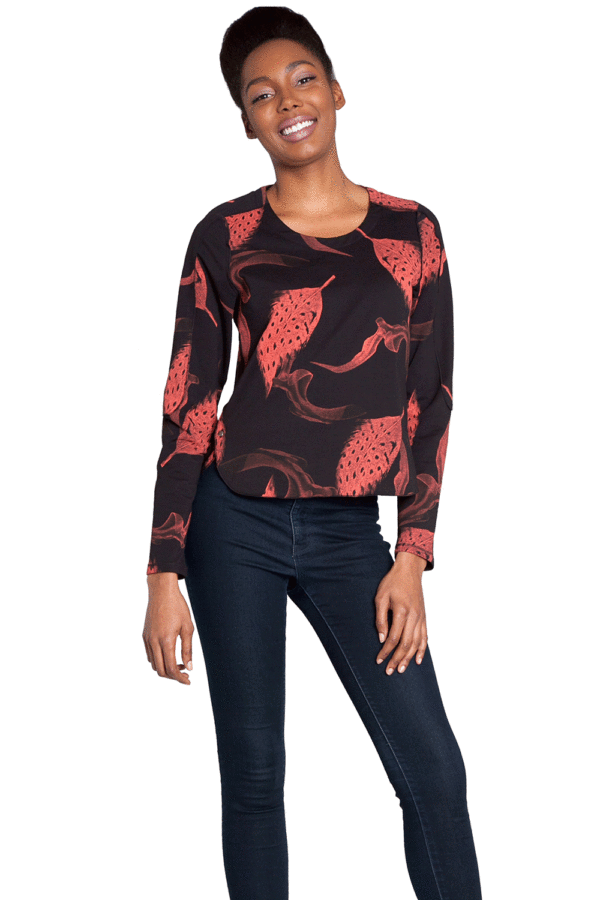 RED PRINTED TOP WITH STUD DETAILS- FRONT