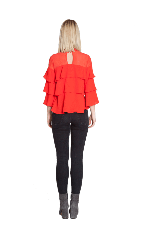RED RUFFLE TOP WITH MESH HIGH NECK- BACK