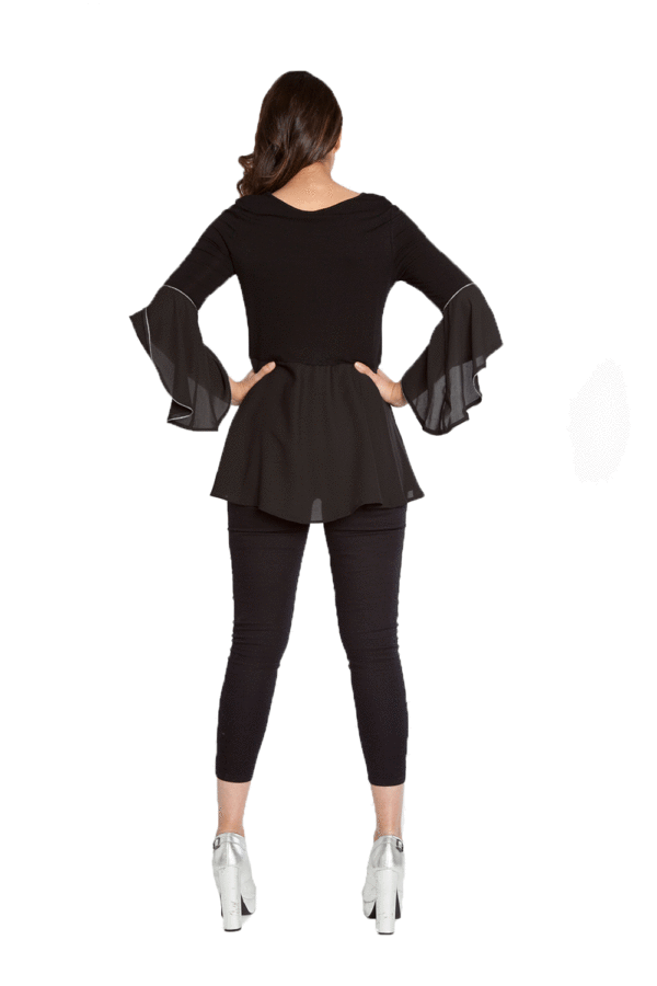 BLACK TOP WITH CHIFFON BELL SLEEVE DETAIL- BACK