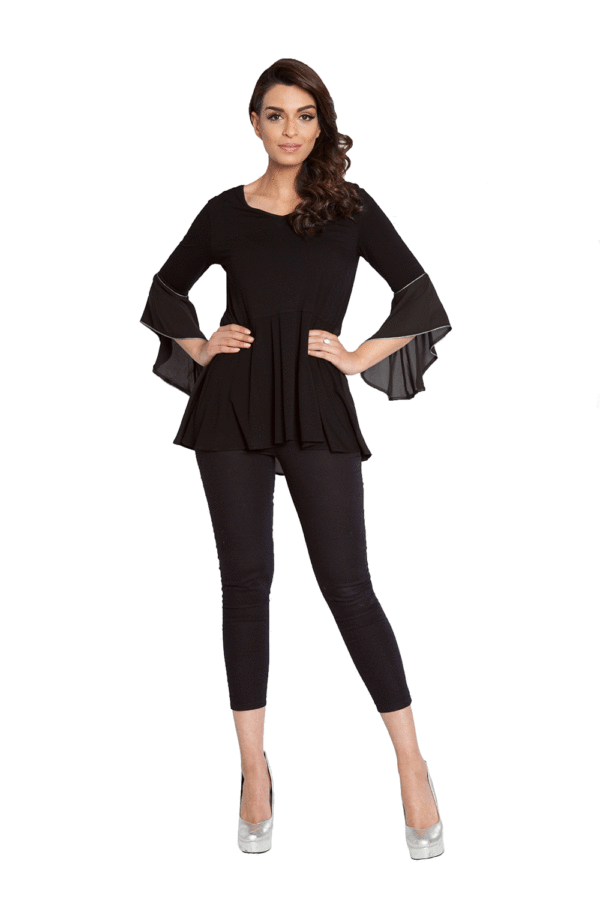 BLACK TOP WITH CHIFFON BELL SLEEVE DETAIL- FRONT