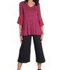 BURGUNDY TOP WITH CHIFFON BELL SLEEVE DETAIL- FRONT