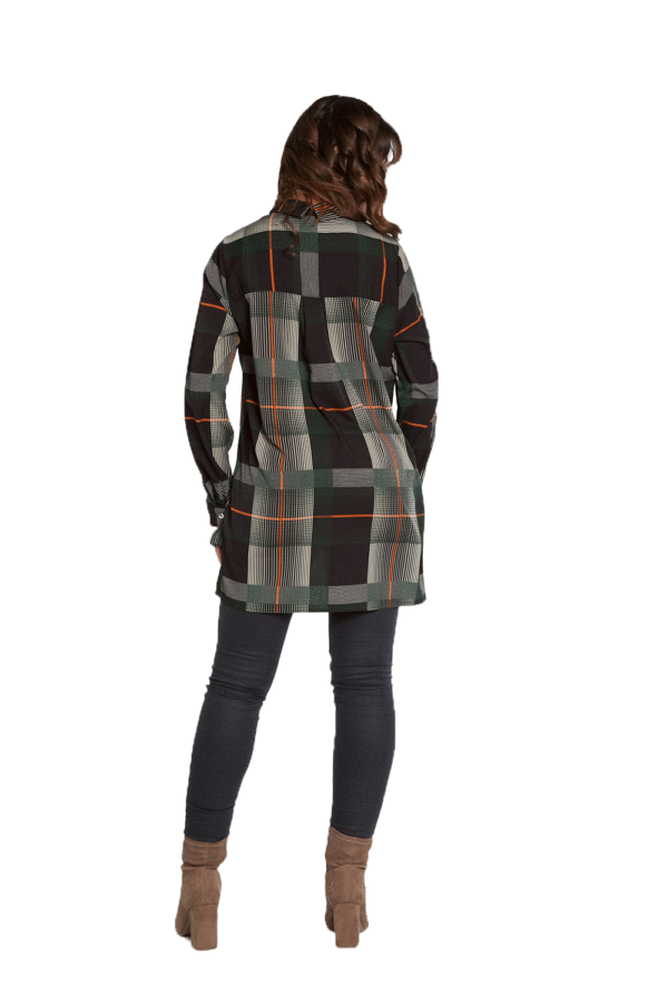 OLIVE PLAID PRINTED ASYMMETRICAL ZIP FRONT TOP- BACK