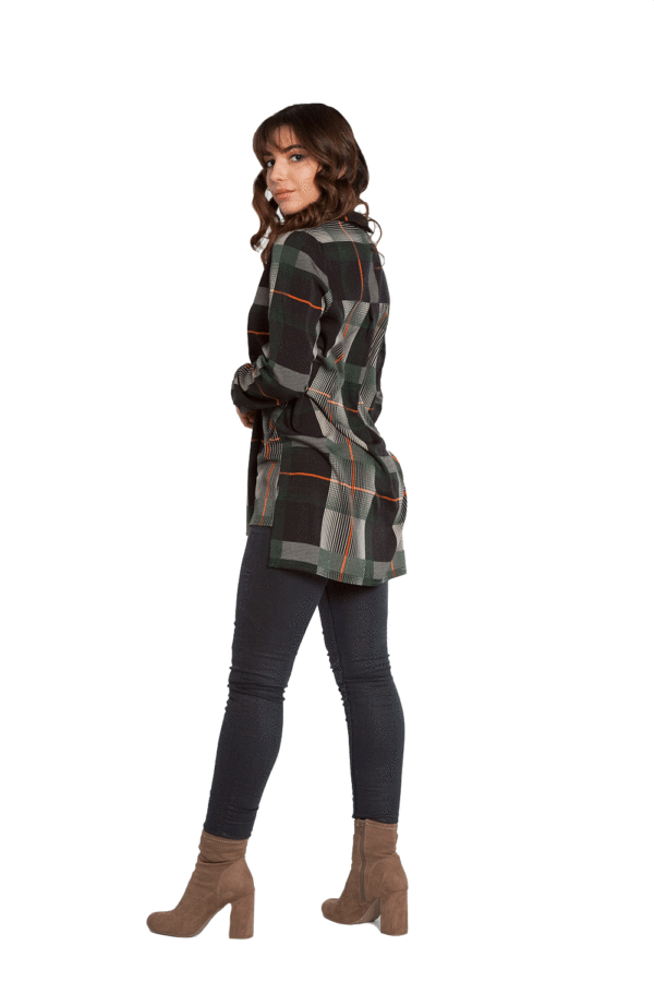 OLIVE PLAID PRINTED ASYMMETRICAL ZIP FRONT TOP- SIDE