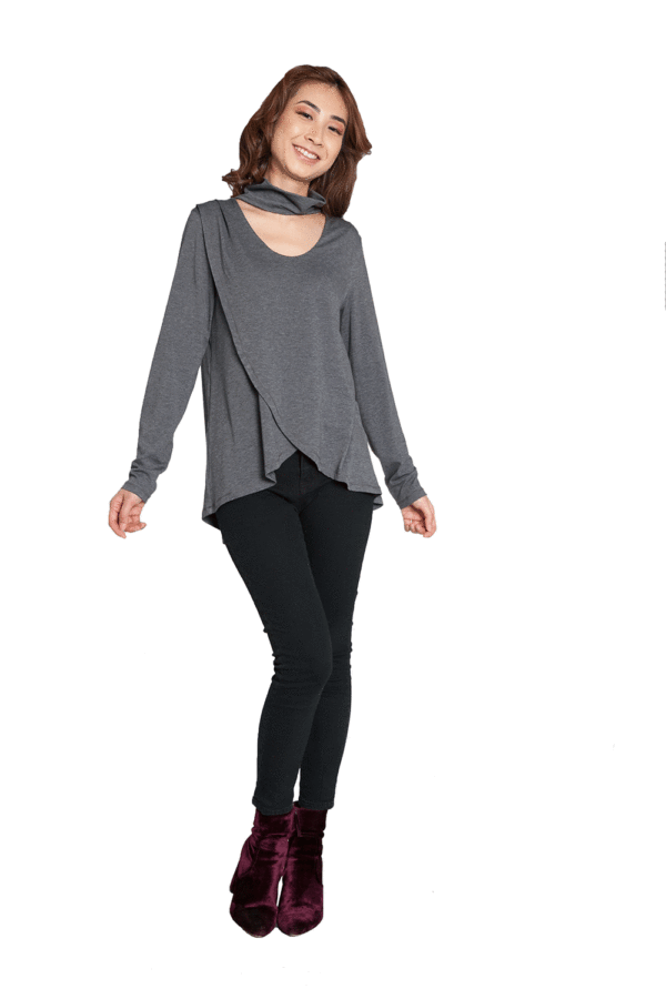 CHARCOAL LAYERED TOP WITH TURTLENECK DETAIL- FRONT