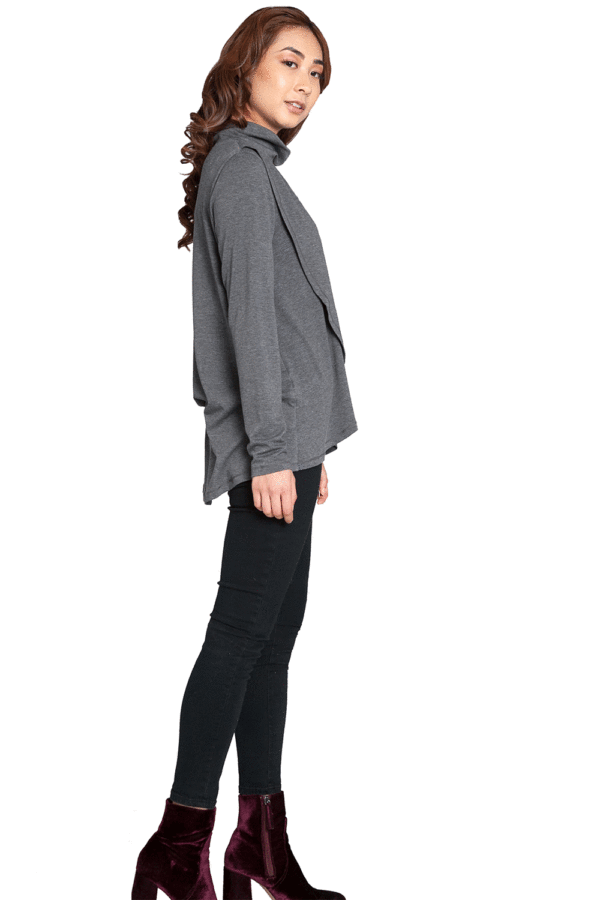 CHARCOAL LAYERED TOP WITH TURTLENECK DETAIL- SIDE