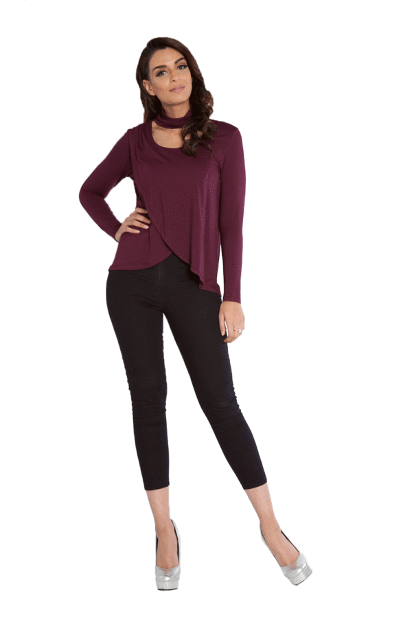 PLUM LAYERED TOP WITH TURTLENECK DETAIL- FRONT
