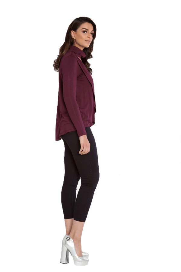 PLUM LAYERED TOP WITH TURTLENECK DETAIL- SIDE