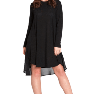 BLACK KNIT TUNIC TOP WITH CHIFFON TRIM DETAIL- FRONT