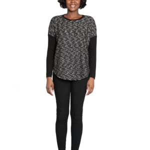 BLACK HEATHER PRINTED ASYMMETRICAL TOP- FRONT