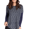 NAVY HEATHER PRINTED ASYMMETRICAL TOP- FRONT