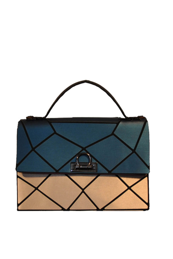 TEAL AND GOLD MULTI GEOMETRIC LOCK FRONT MINI BAG- FRONT