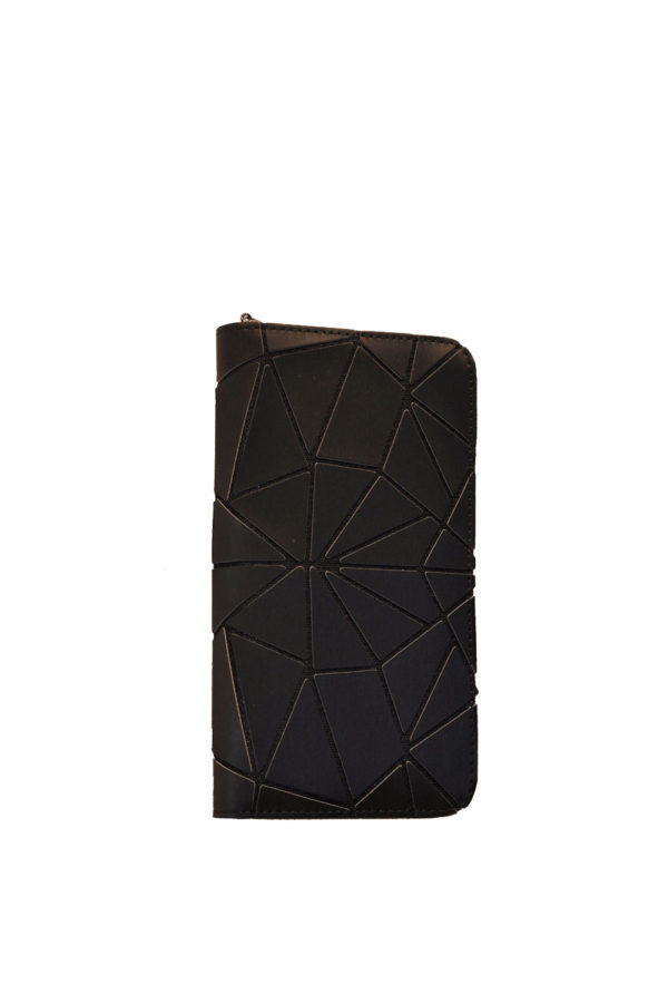 BLACK GEOMETRIC WALLET WITH ZIPPER- FRONT