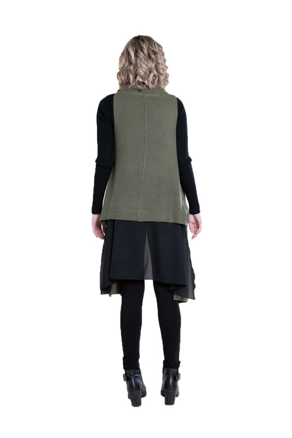 knit chiffon back olive vest- back