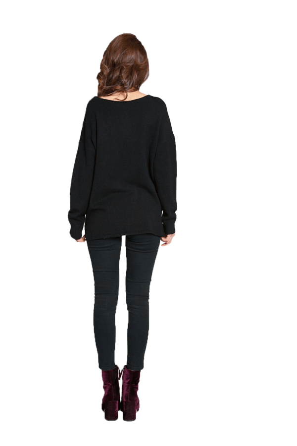BLACK KNIT SWEATER WITH FLAMINGO PRINT- BACK