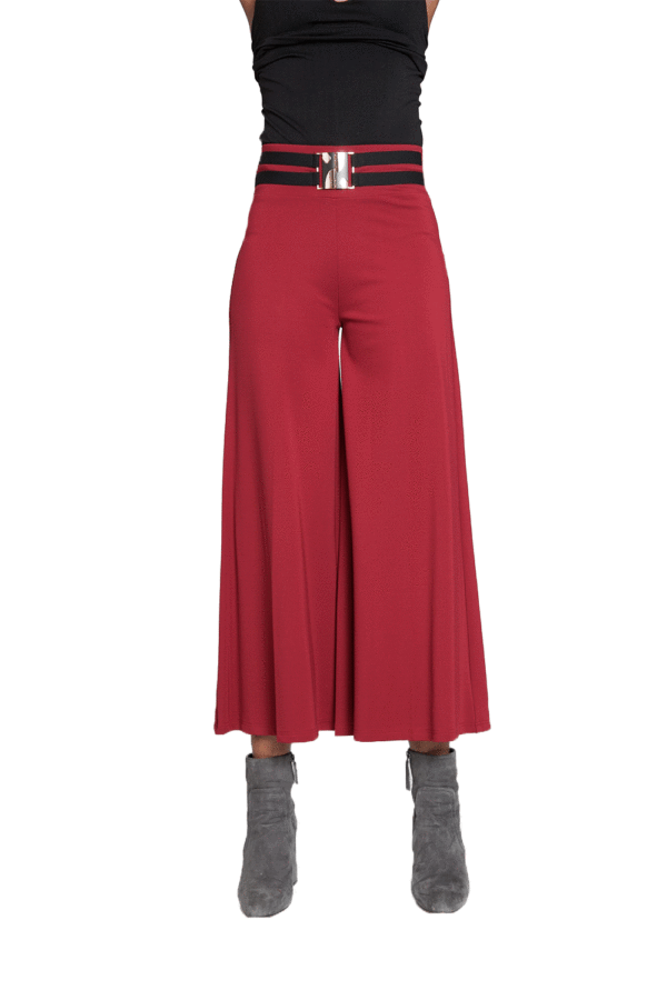 RED CULOTTE STRETCH PANTS WITH BELT- FRONT
