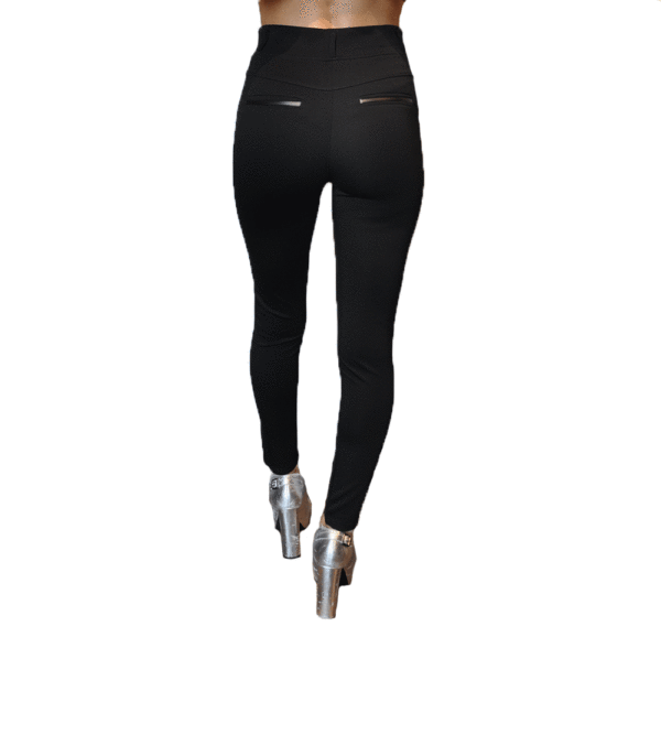 BLACK FULL LENTH JEGGING WITH FAUX LEATHER TRIM- BACK