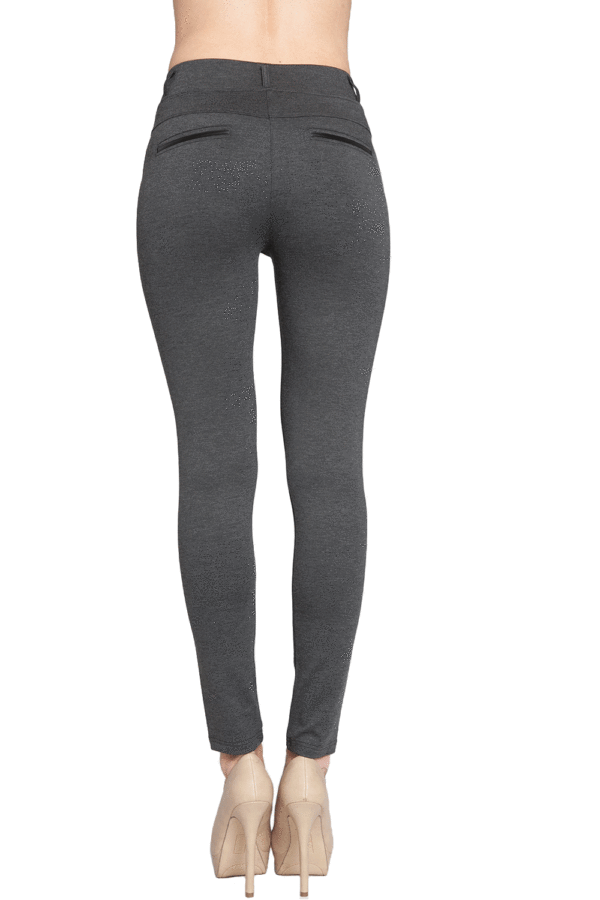 CHARCOAL FULL LENTH JEGGING WITH FAUX LEATHER TRIM- BACK