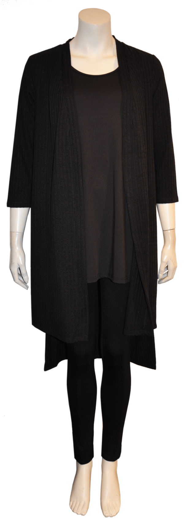 BLACK KNIT CARDIGAN WITH SIDE SLITS- FRONT