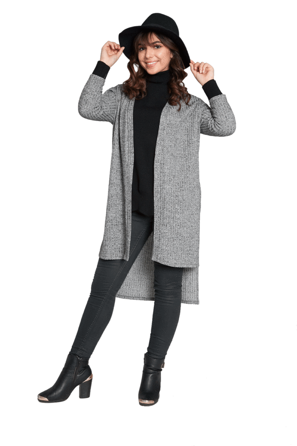 GREY KNIT CARDIGAN WITH SIDE SLITS- FRONT