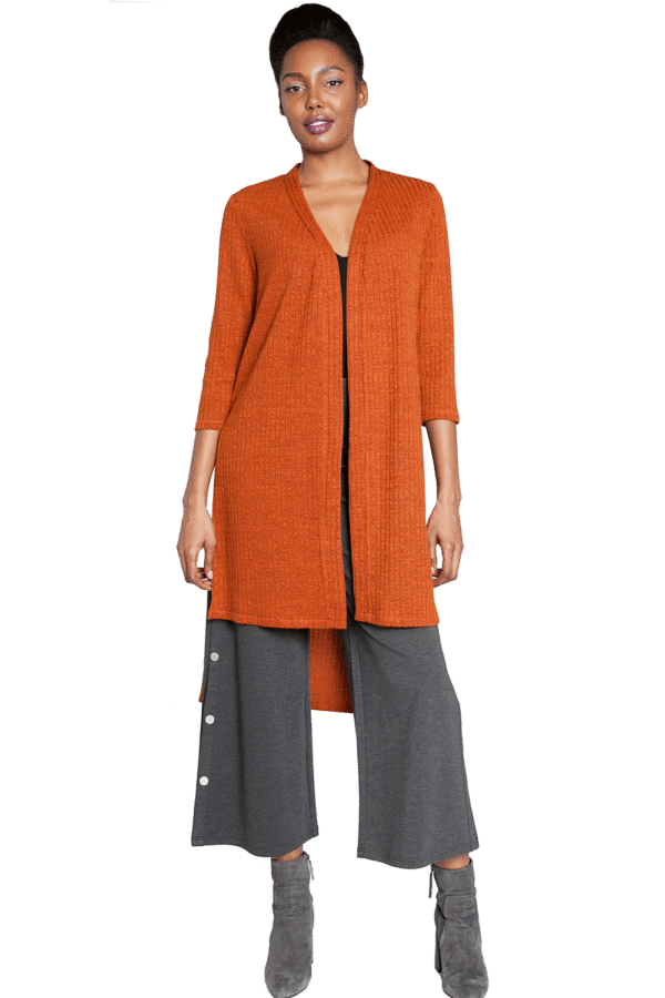 RUST KNIT CARDIGAN WITH SIDE SLITS- FRONT
