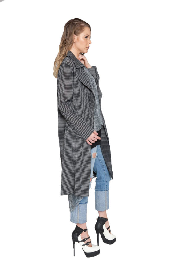 black and grey gingham duster jacket- side