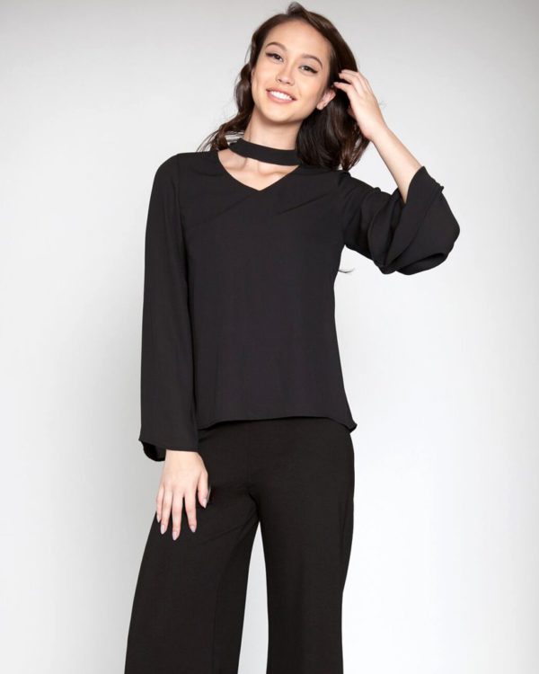 black trendy blouse choker top fall spring fashion trend style love NYC Barami patrizia luca