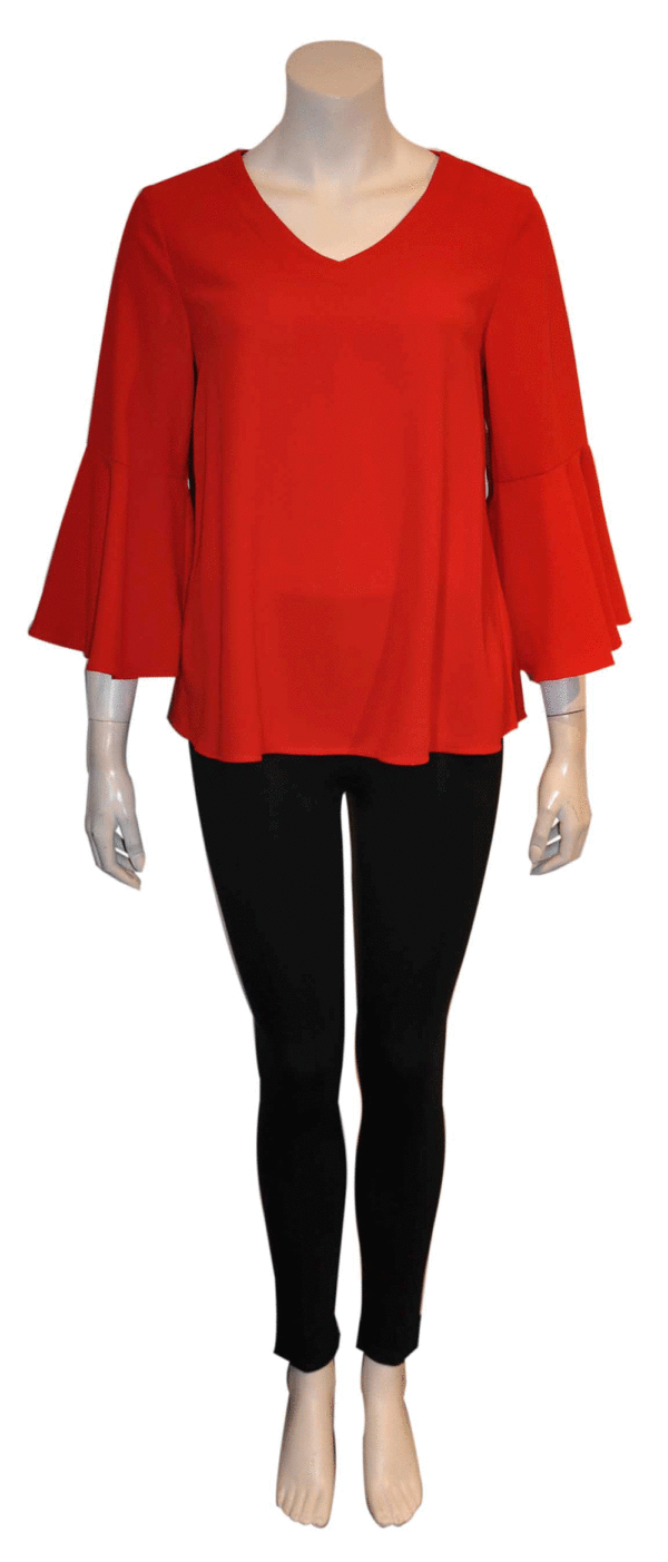 RED DRAPE BACK BELL SLEEVE TOP- FRONT