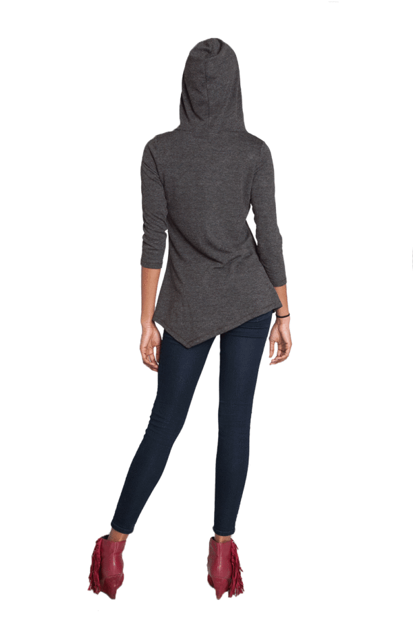 CHARCOAL HOODED TOP WITH POCKET- BACK HOOD