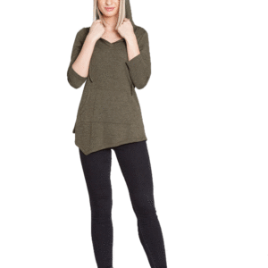 OLIVE HOODED TOP WITH POCKET- FRONT HOOD
