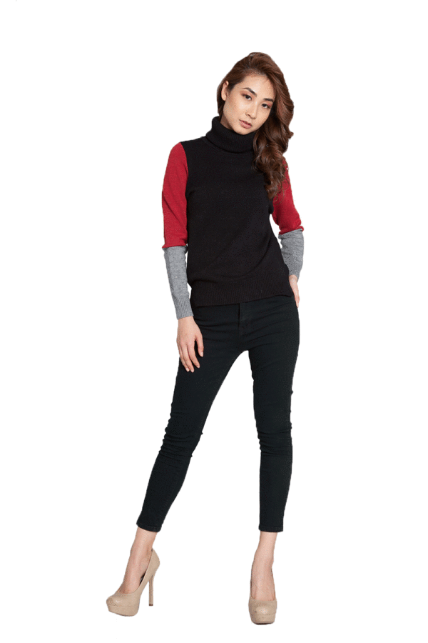 RED MULTI KNIT TURTLENECK SWEATER- FRONT