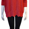 red knit turtleneck top with scallop hem- front