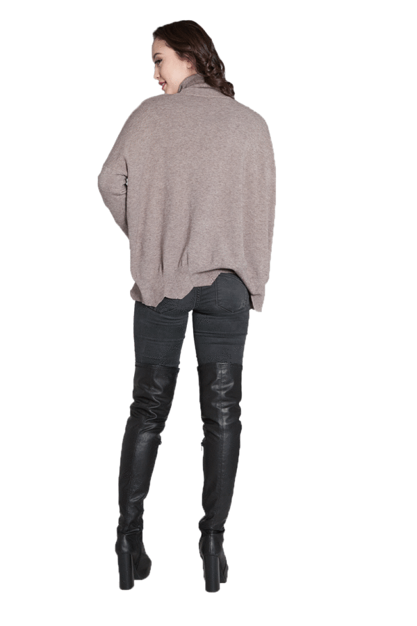 TAUPE KNIT TURTLENECK SCALLOPED SWEATER- BACK