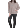 TAUPE KNIT TURTLENECK SCALLOPED SWEATER- FRONT