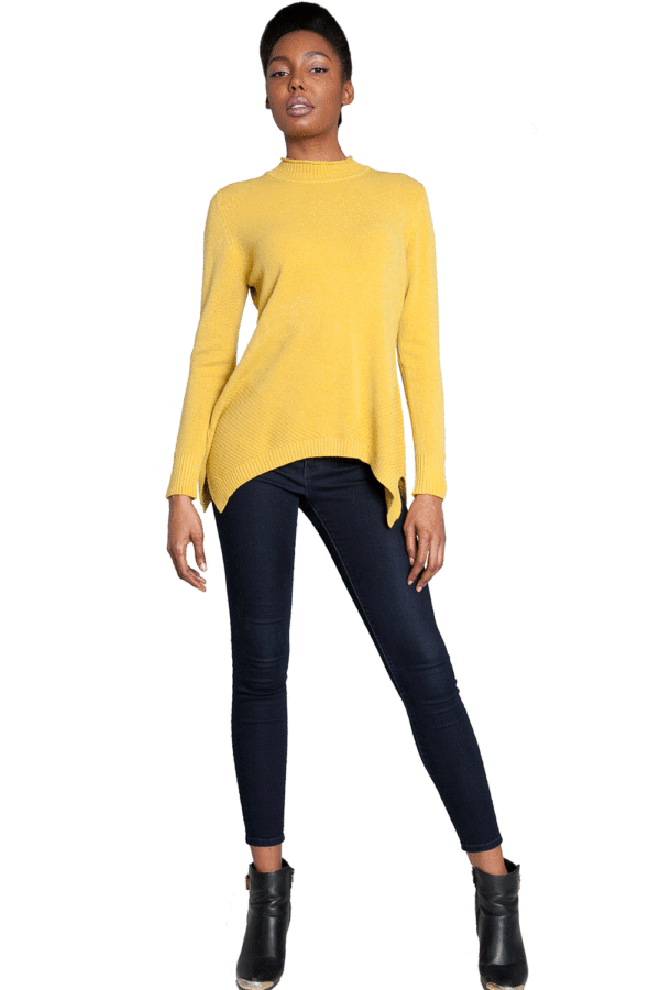 YELLOW ASYMMETRICAL KNIT SWEATER- FRONT
