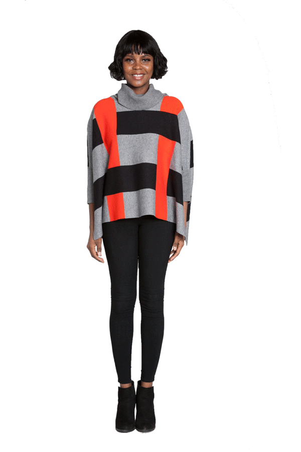 ORANGE MULTI OSFA KNIT TURTLENECK CAPE TOP- FRONT