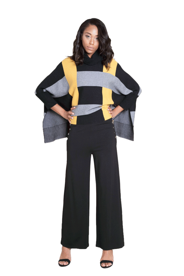YELLOW MULTI OSFA KNIT TURTLENECK CAPE TOP- FRONT