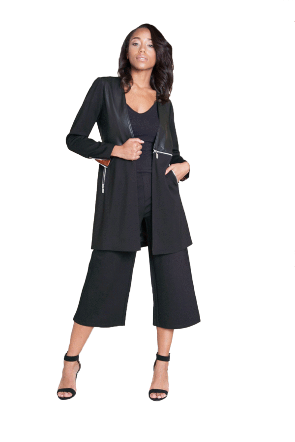 BLACK REMOVABLE CHIFFON CROPPED JACKET- FRONT