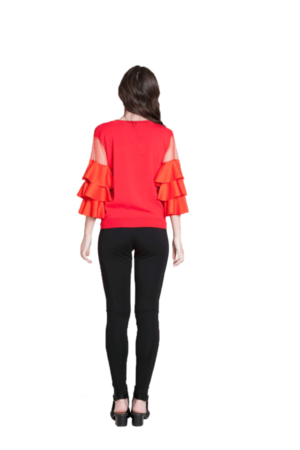 RED RUFFLE SLEEVE KNIT TOP- BACK