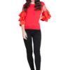 RED RUFFLE SLEEVE KNIT TOP- FRONT