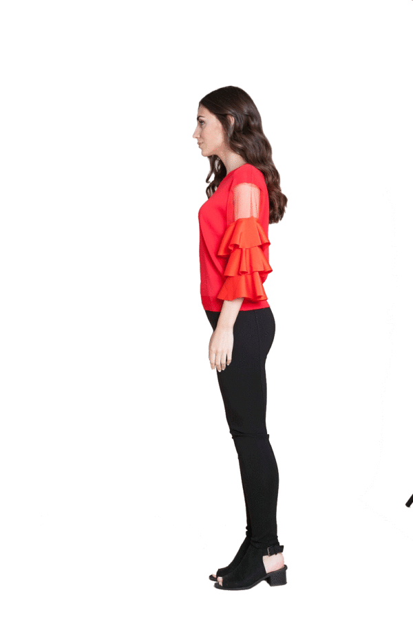 RED RUFFLE SLEEVE KNIT TOP- SIDE