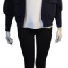 navy blue knit open cardigan sweater- front