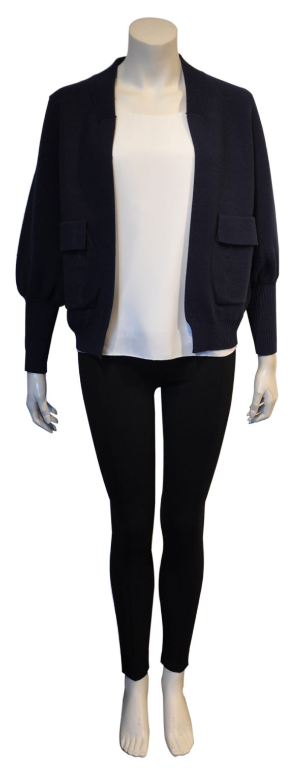 navy blue knit open cardigan sweater- front