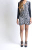 black cheetah print zip front tunic dress- front